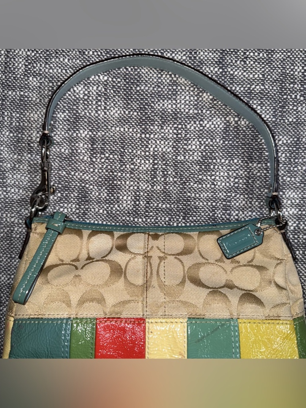 Coach Vintage Pastel Spring Patchwork Baguette Purse Y2K shoulder leather Canvas - Picture 4 of 10